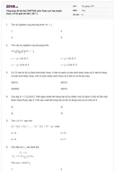 Tổng hợp đề thi thử THPTQG môn Toán cực hay tuyển chọn, có lời giải chi tiết ( đề 7 )