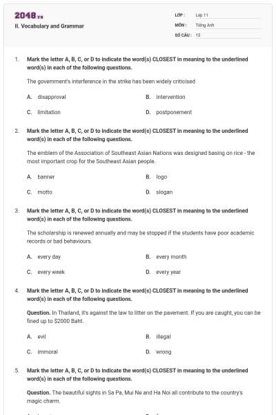 II. Vocabulary and Grammar