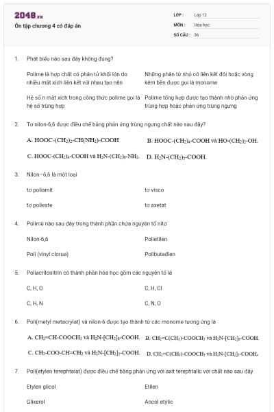 Ôn tập chương 4 có đáp án