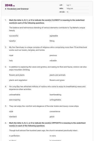 II. Vocabulary and Grammar