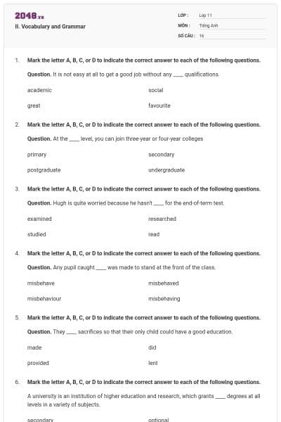 II. Vocabulary and Grammar