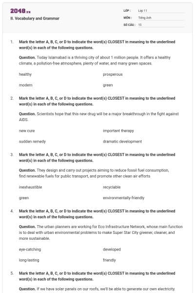 II. Vocabulary and Grammar