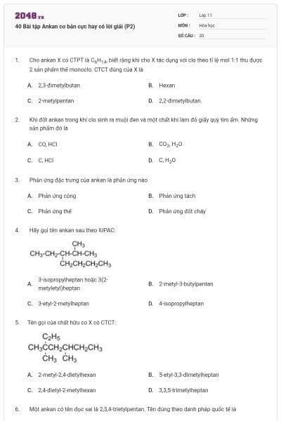 40 Bài tập Ankan cơ bản cực hay có lời giải (P2)
