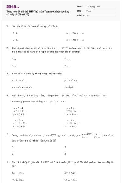 Tổng hợp đề thi thử THPTQG môn Toán mới nhất cực hay có lời giải (Đề số 16)