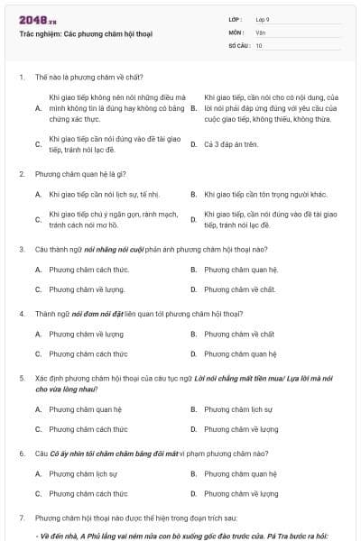 Trắc nghiệm: Các phương châm hội thoại