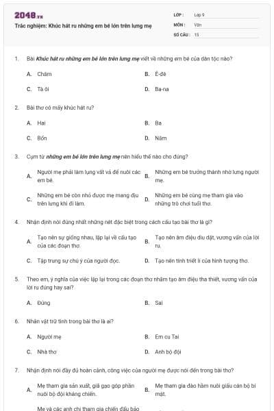 Trắc nghiệm: Khúc hát ru những em bé lớn trên lưng mẹ