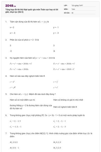 Tổng hợp đề thi thử thpt quốc gia môn Toán cực hay có lời giải, chọn lọc (Đề 6)
