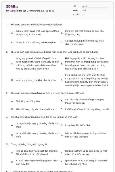 Ôn tập kiểm tra Vật Lí 10 Chương 5,6 (Đề số 1)