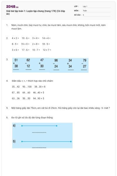 Giải bài tập toán 1: Luyện tập chung (trang 178) (Có đáp án)