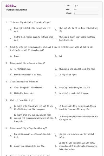 Trắc nghiệm: Khởi ngữ