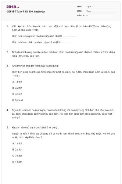 Giải VBT Toán 5 Bài 106: Luyện tập