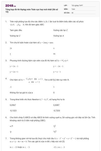 Tổng hợp đề thi thptqg môn Toán cực hay mới nhất (Đề số 10)