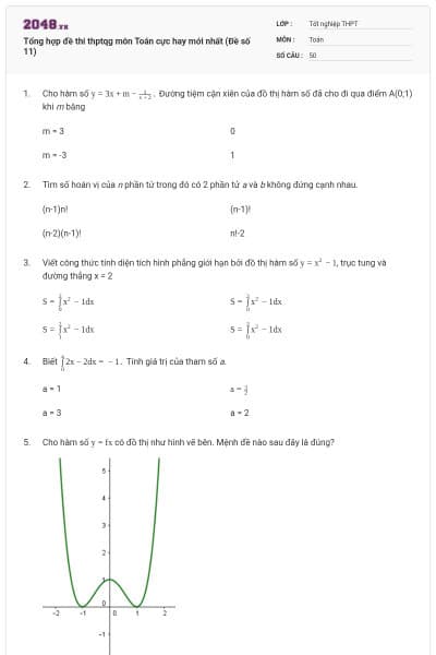Tổng hợp đề thi thptqg môn Toán cực hay mới nhất (Đề số 11)