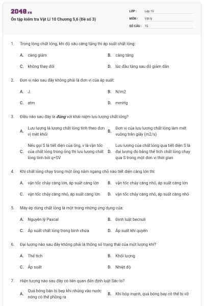 Ôn tập kiểm tra Vật Lí 10 Chương 5,6 (Đề số 3)