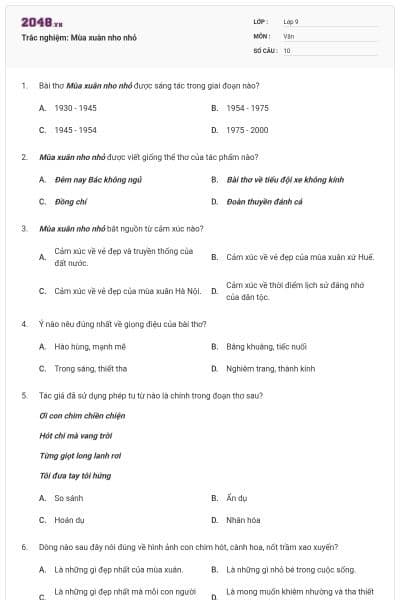 Trắc nghiệm: Mùa xuân nho nhỏ