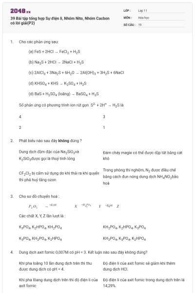 39 Bài tập tổng hợp Sự điện li, Nhóm Nito, Nhóm Cacbon có lời giải(P2)