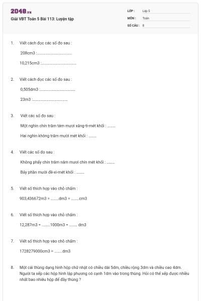 Giải VBT Toán 5 Bài 113: Luyện tập