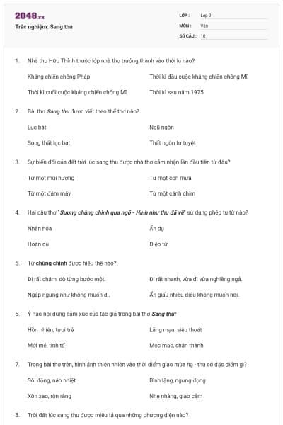 Trắc nghiệm: Sang thu