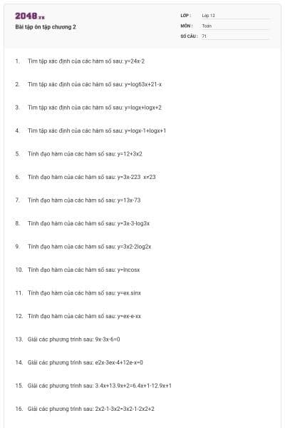 Bài tập ôn tập chương 2