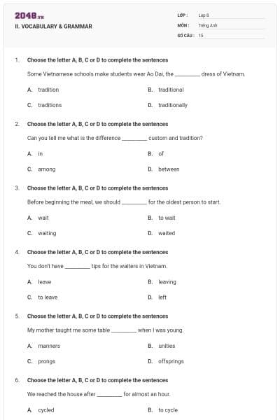 II. VOCABULARY & GRAMMAR