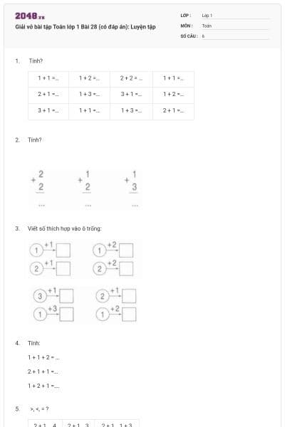 Giải vở bài tập Toán lớp 1 Bài 28 (có đáp án): Luyện tập