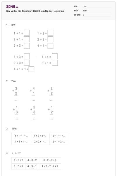 Giải vở bài tập Toán lớp 1 Bài 30 (có đáp án): Luyện tập