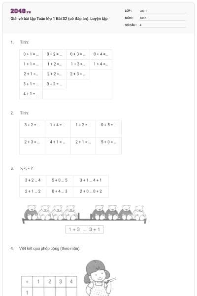 Giải vở bài tập Toán lớp 1 Bài 32 (có đáp án): Luyện tập