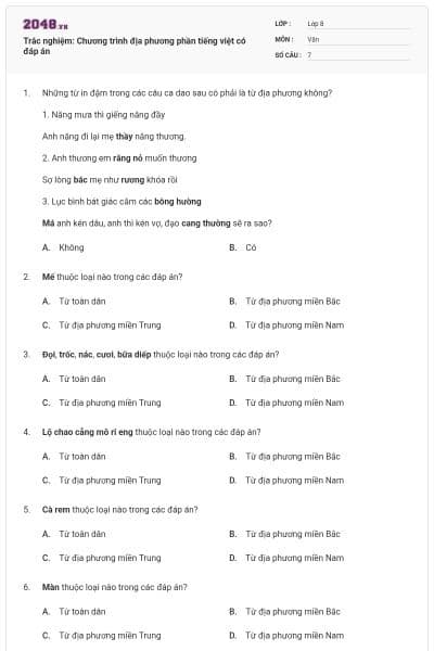 Trắc nghiệm: Chương trình địa phương phần tiếng việt có đáp án