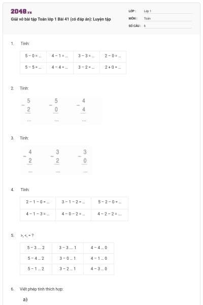 Giải vở bài tập Toán lớp 1 Bài 41 (có đáp án): Luyện tập