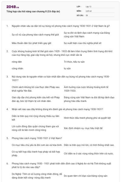 Tổng hợp câu hỏi nâng cao chương 8 (Có đáp án)