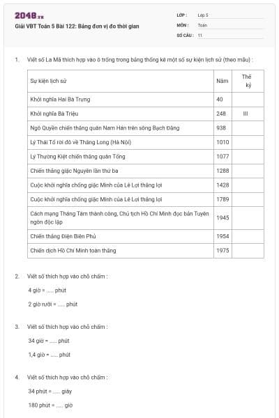 Giải VBT Toán 5 Bài 122: Bảng đơn vị đo thời gian