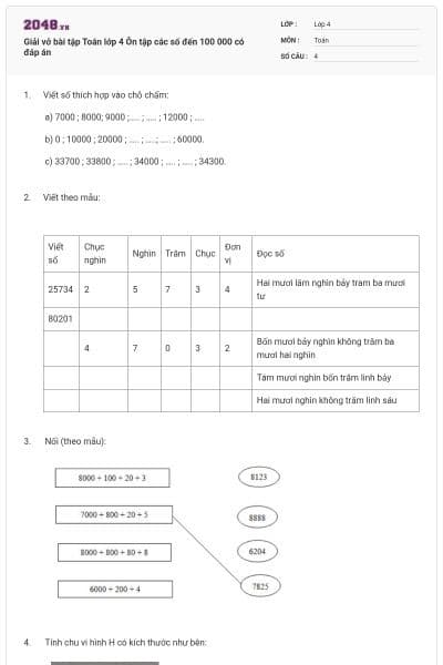 Giải vở bài tập Toán lớp 4 Ôn tập các số đến 100 000 có đáp án
