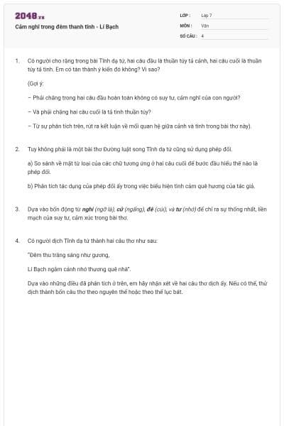 Cảm nghĩ trong đêm thanh tĩnh - Lí Bạch