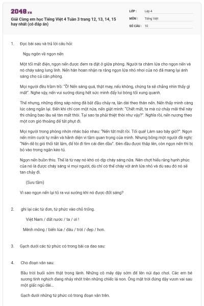 Giải Cùng em học Tiếng Việt 4 Tuần 3 trang 12, 13, 14, 15 hay nhất (có đáp án)