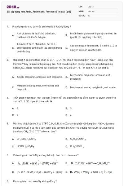 Bài tập tổng hợp Amin, Amino axit, Protein có lời giải ( p3)