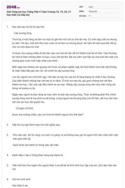 Giải Cùng em học Tiếng Việt 4 Tuần 5 trang 18, 19, 20, 21 hay nhất (có đáp án)