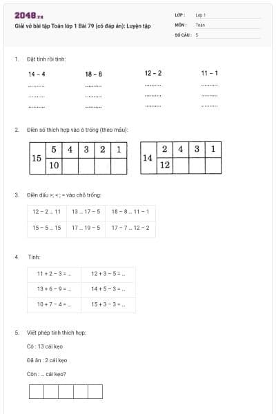 Giải vở bài tập Toán lớp 1 Bài 79 (có đáp án): Luyện tập