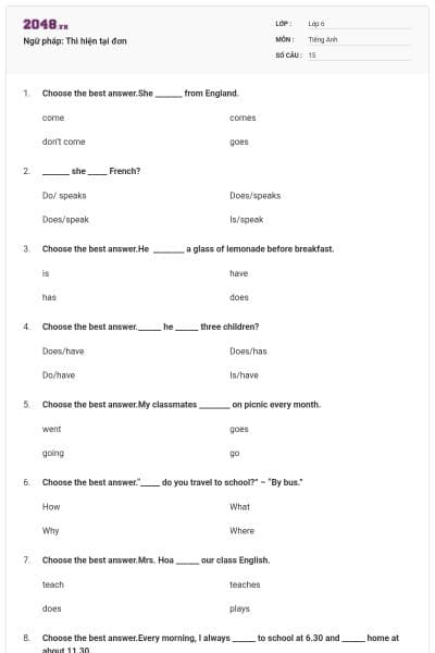 Ngữ pháp: Thì hiện tại đơn