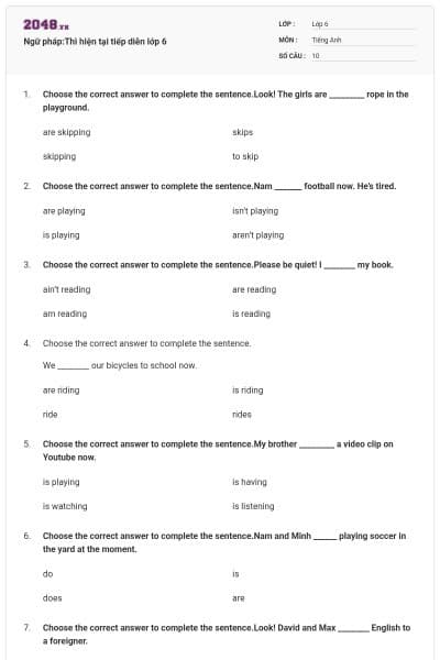 Ngữ pháp:Thì hiện tại tiếp diễn lớp 6