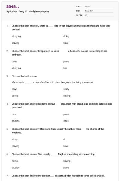 Ngữ pháp : động từ : study,have,do,play