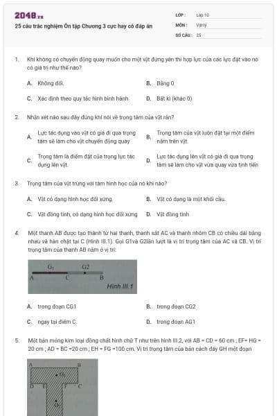 25 câu trắc nghiệm Ôn tập Chương 3 cực hay có đáp án