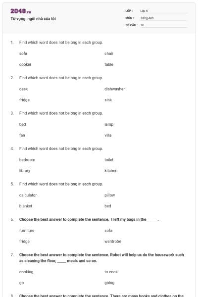 Từ vựng: ngôi nhà của tôi