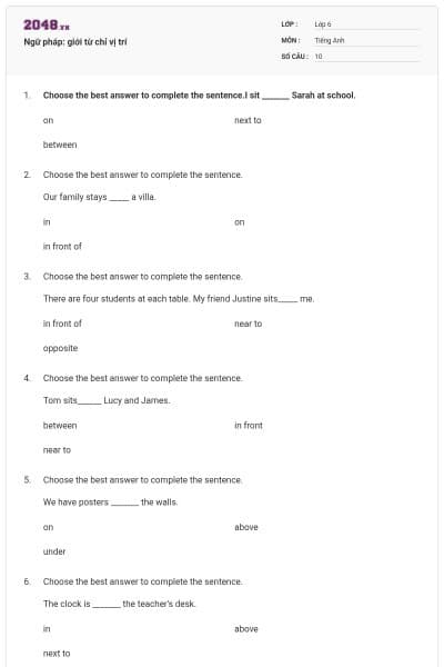 Ngữ pháp: giới từ chỉ vị trí