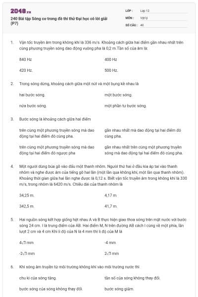 240 Bài tập Sóng cơ trong đề thi thử Đại học có lời giải (P7)