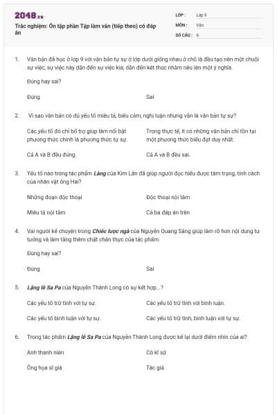 Trắc nghiệm: Ôn tập phần Tập làm văn (tiếp theo) có đáp án