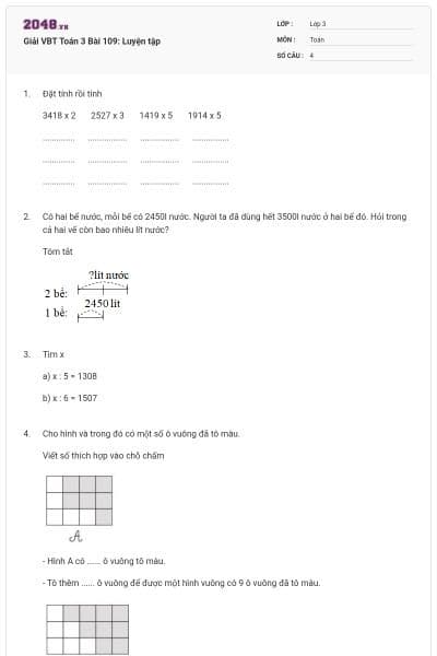 Giải VBT Toán 3 Bài 109: Luyện tập