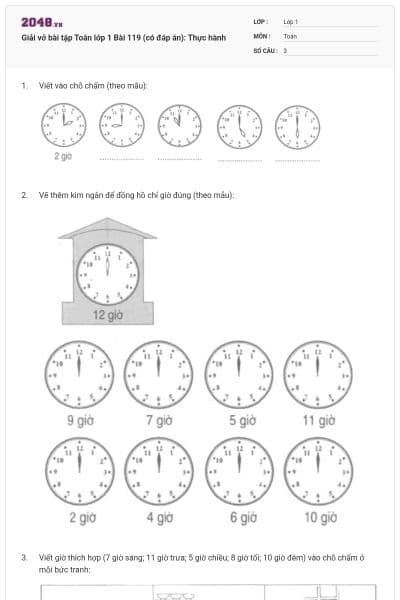 Giải vở bài tập Toán lớp 1 Bài 119 (có đáp án): Thực hành