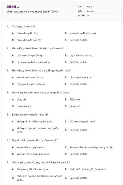 Đề thi Đạo Đức lớp 3 Học kì 2 có đáp án (Đề 4)