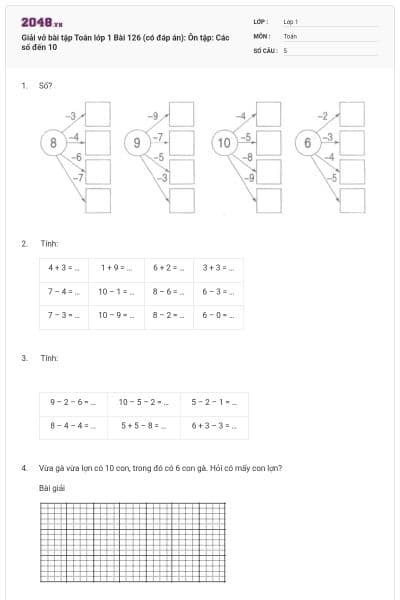 Giải vở bài tập Toán lớp 1 Bài 126 (có đáp án): Ôn tập: Các số đến 10