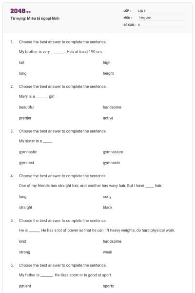 Từ vựng: Miêu tả ngoại hình